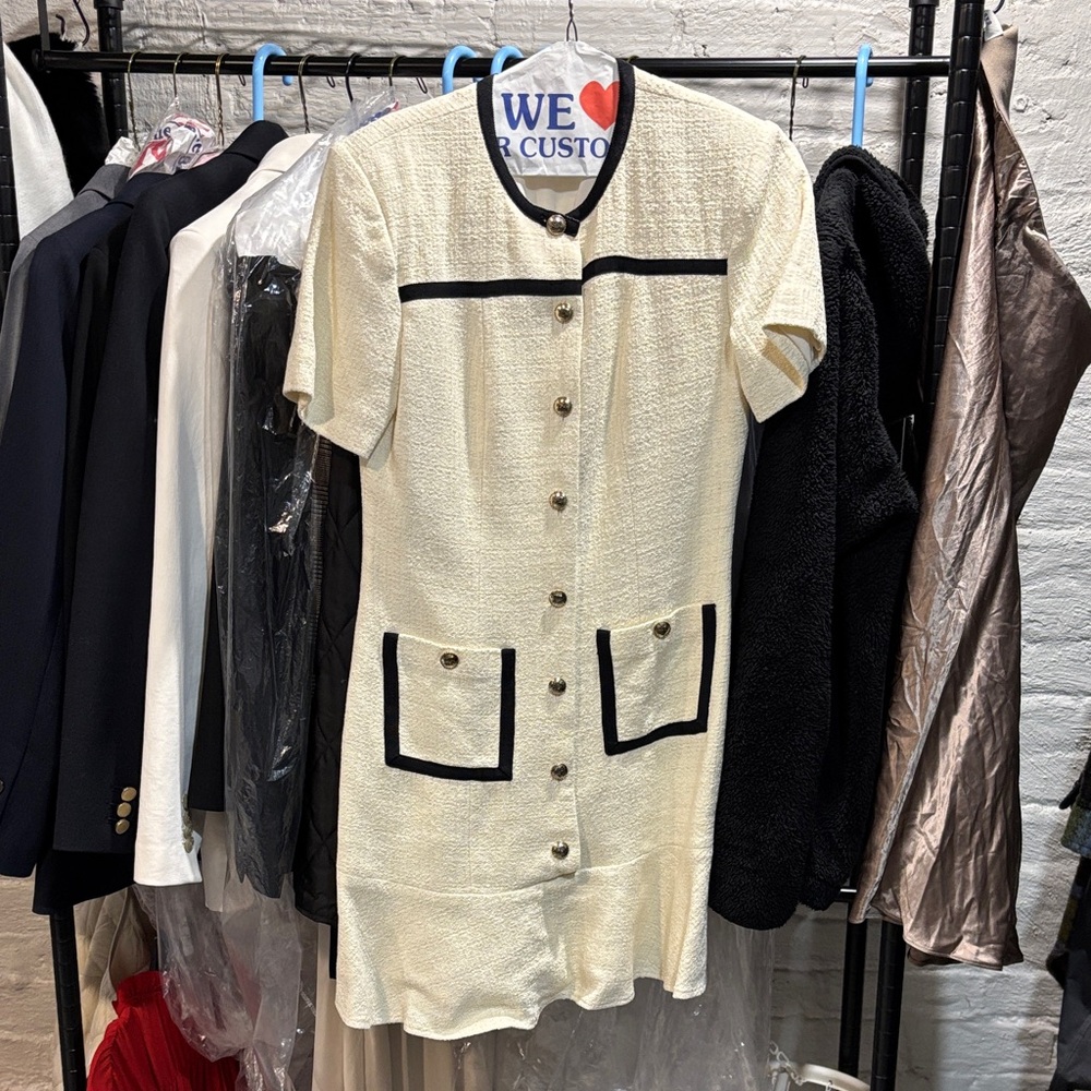 Sandro Cream and Black Midi Dress
